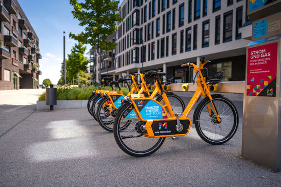 Orange bike-sharing bikes
