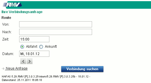 RMV Fahrplanauskunft - Eingabeformular