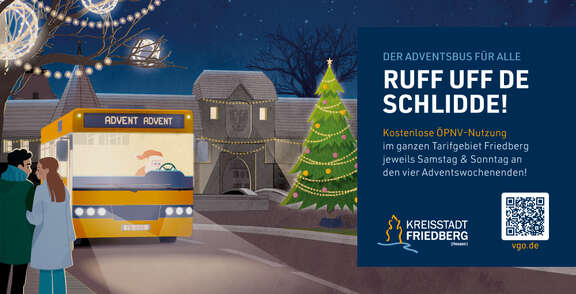 Ruff uff de Schlidde! Kampagnenbild zur Adventsaktion der Stadt Friedberg.