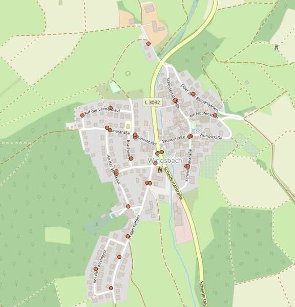 Virtuelle Haltestellen in Wingsbach Die Karte stellt die Haltepunkte von EMIL in Wingsbach dar.