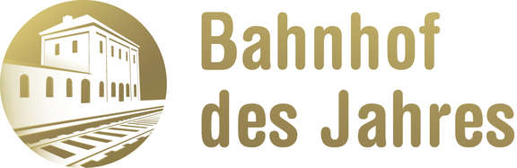 Logo: Bahnhof des Jahres in goldenen Lettern