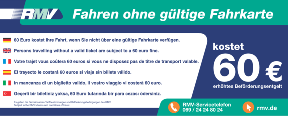 Fahren ohne Fahrkarte kostet 60,- Euro