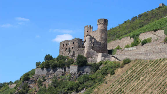 Vergrößerte Ansicht: Burgruine auf steilen Weinbergen