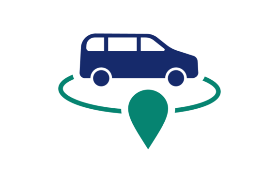 Piktogramm eines Autos mit Standortsymbol