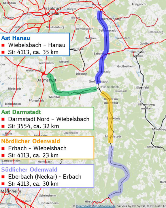 Übersichtskarte Odenwaldbahn Übersichtskarte Trasse Odenwaldbahn