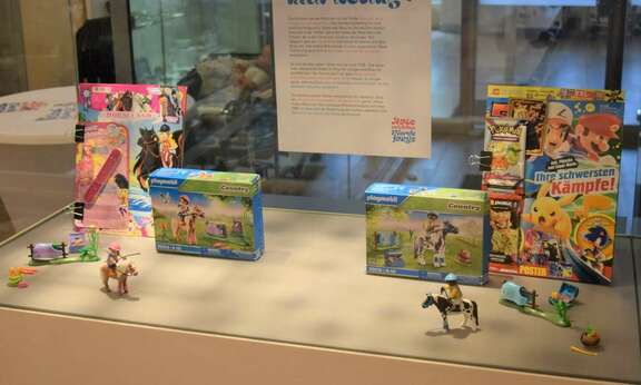 Gegenübergestelltes Playmobil-Spielzeug für Mädchen und Jungen, eine Seite blau, die andere rosa