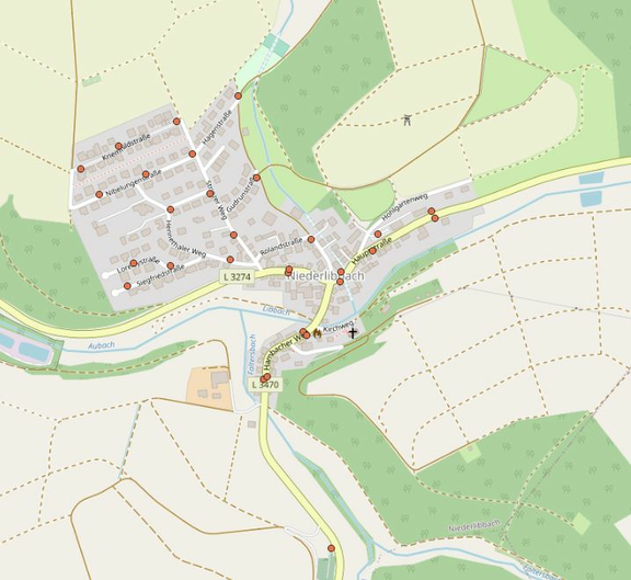 Die Karte zeigt die Übersicht von virtuellen Haltepunkten in Niederlibbach.