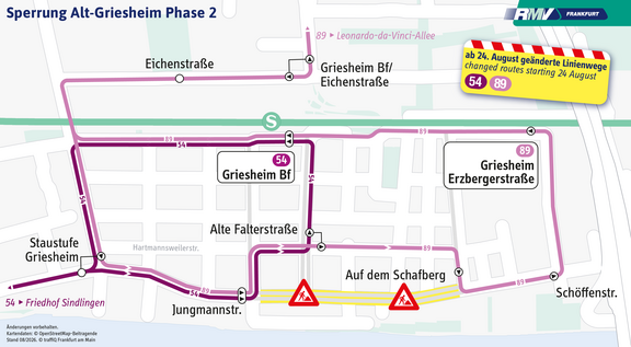 Liniennetzplan für die Baumaßnahme Alt-Griesheim Phase II