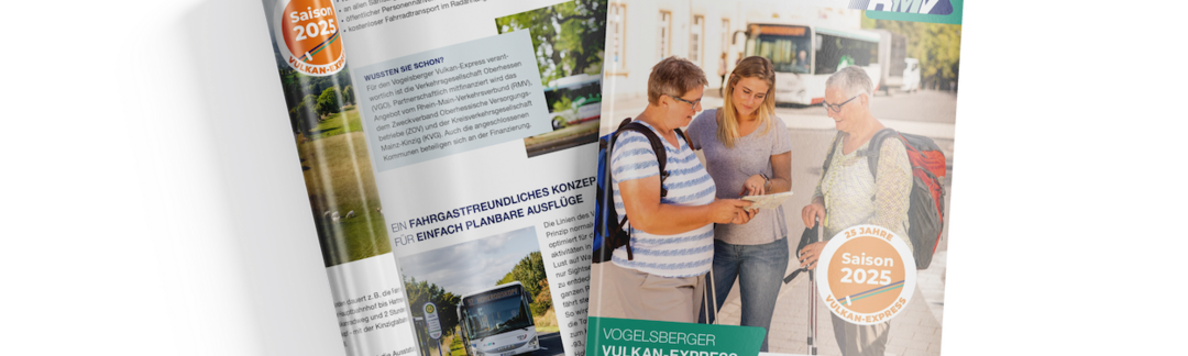 Vulkan-Express Broschüre Titelseite und Innenseite Mockup