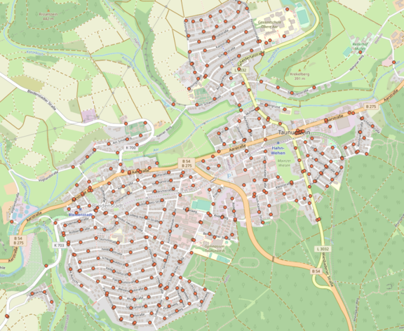 Virtuelle Haltepunkte in Hahn und Bleidenstadt Die Karte zeigt das engmaschige Netz von virtuellen Haltepunkten