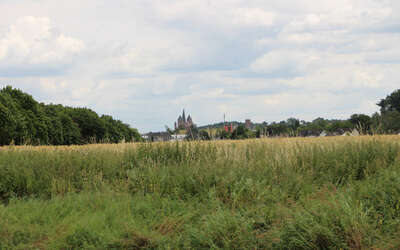 Limburger Dom ragt in der Ferne aus der Landschaft