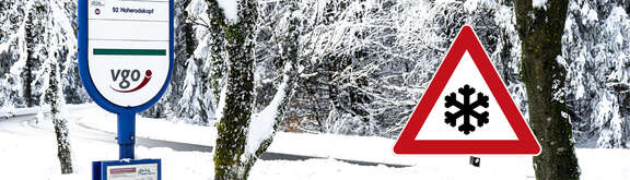 Infobild mit einer Haltestelle im Schnee