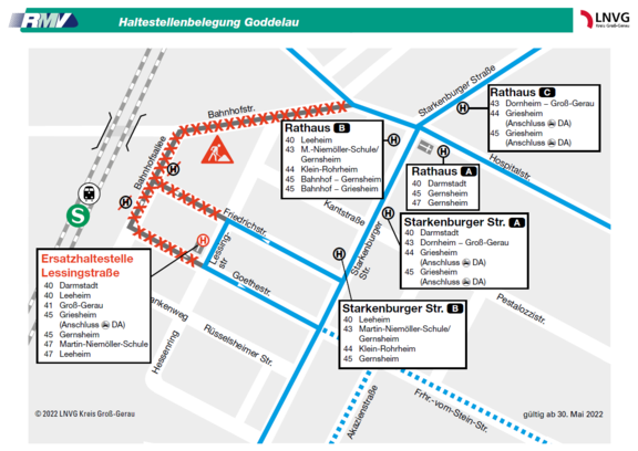 Riedstadt-Goddelau: Umleitungen seit dem 30. Mai 2022 führen zu Fahrtzeitänderungen