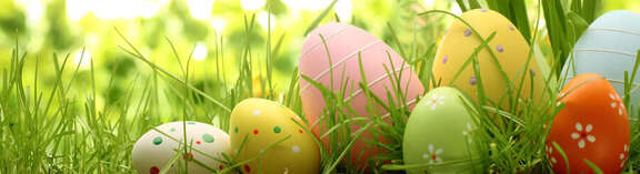 bunte Ostereier auf einer Wiese