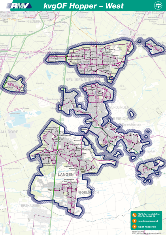 Vergrößerte Ansicht: Bediengebiet KVG Offenbach - Hopper (West)