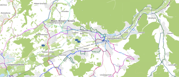 Screenshot: Landkarte mit Buslinien im Kreisgebiet Main-Kinzig
