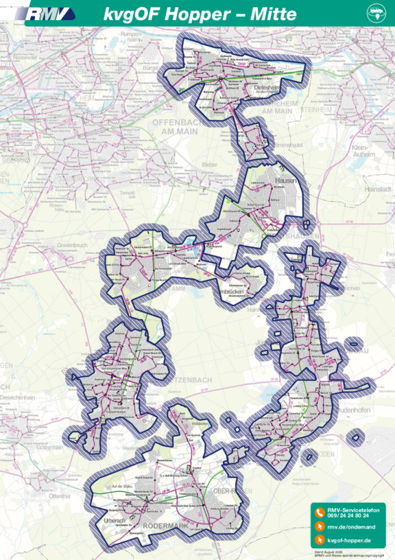 Vergrößerte Ansicht: Bediengebiet KVG Offenbach - Hopper Mitte