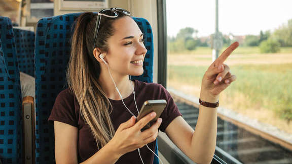 A young woman in the train