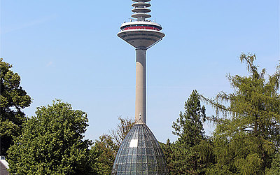 Vergrößerte Ansicht: Der Fernsehturm scheint dem Gebirgspflanzenhaus zu entwachsen