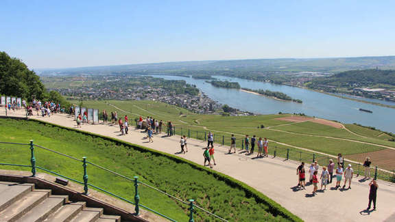 Vergrößerte Ansicht: Blick vom Niederwald-Denkmal hinunter auf Rüdesheim