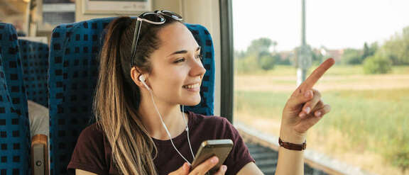 A young woman in the train