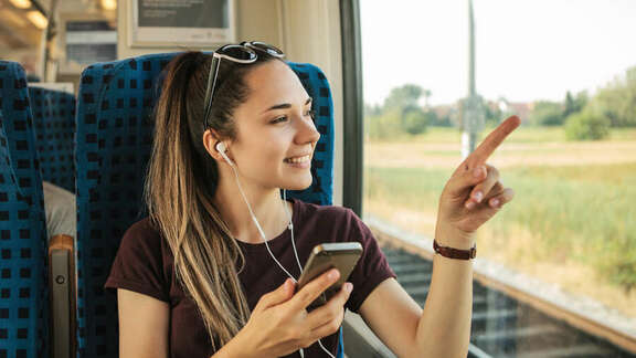 A young woman in the train