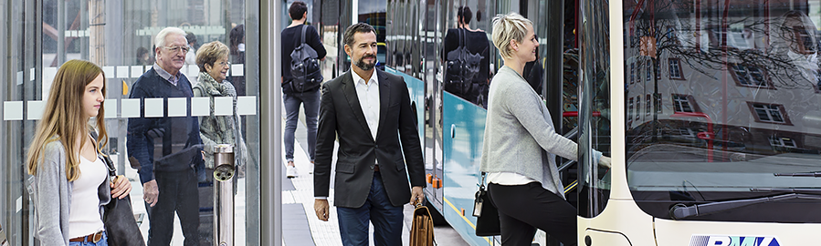 Bus der Expressbus-Linie X64 an Haltestelle