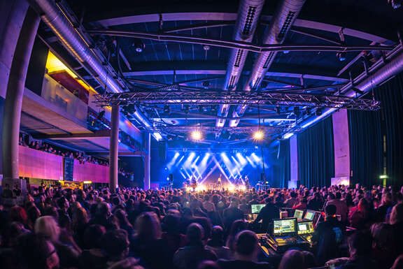 Interior view of the hall of the Centralstation Darmstadt, during a concert