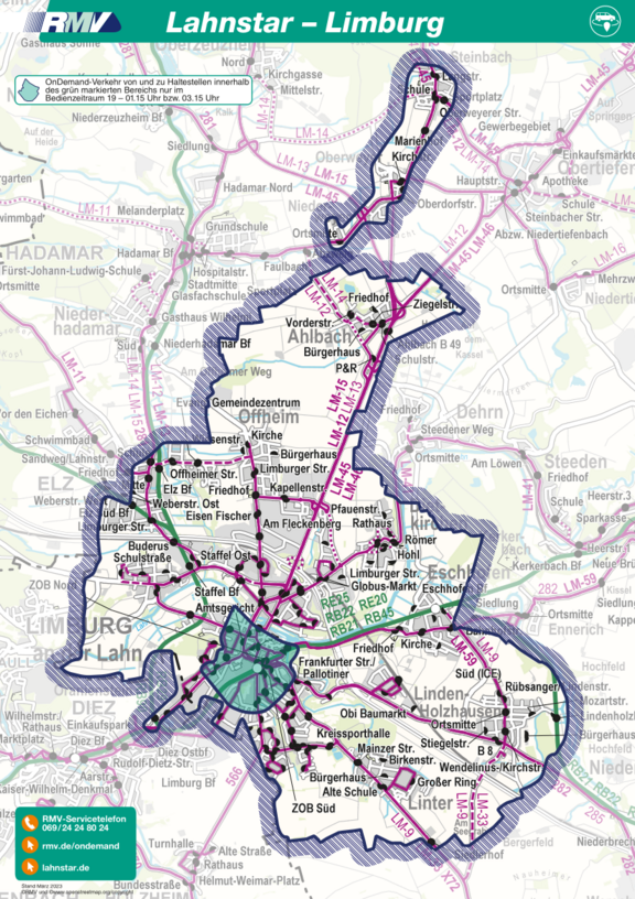 Bediengebiet On-Demand-Shuttle LahnStar Limburg