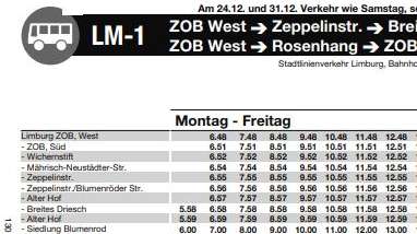 Fahrplantabellen Limburg-Weilburg