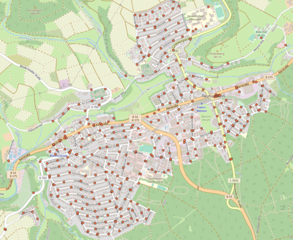 Die Karte zeigt das engmaschige Netz von virtuellen Haltepunkten
