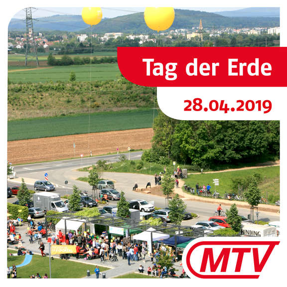 Die Sicht auf die Veranstaltung von oben: Tag der Erde 28.04.2019. „Tag der Erde“ am 28. April in den Weilbacher Kiesgruben