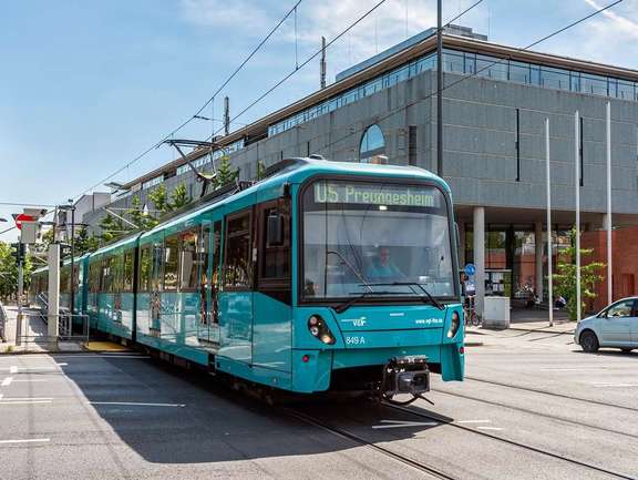 Underground train type U5 in Frankfurt in front of the National Library