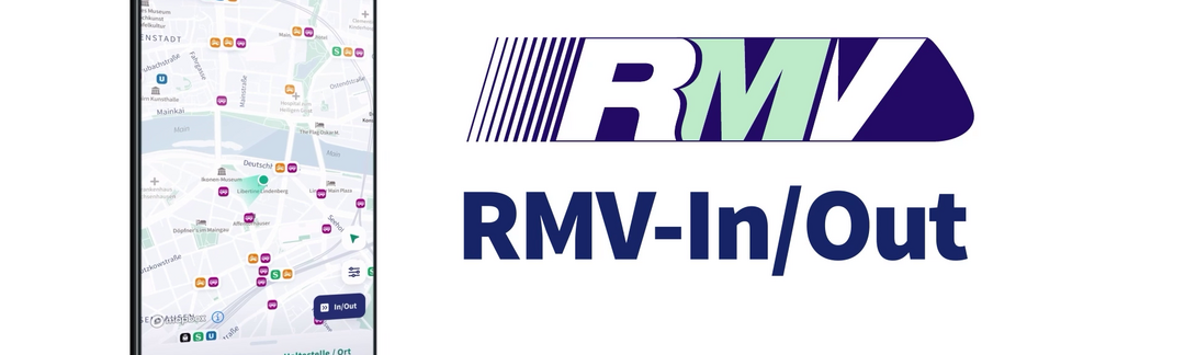 Handy mit RMVgo-App und dem Schriftzug RMV-In/Out