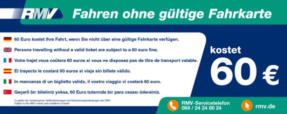 Fahren ohne Fahrkarte kostet 60,- Euro