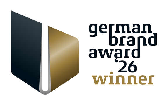 German Brand Award 2026 schwarz-goldenes Logo, Schrift: german brand award '26 winner