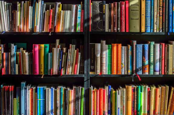 Bücherregal Bunte Bücher in einem Regal