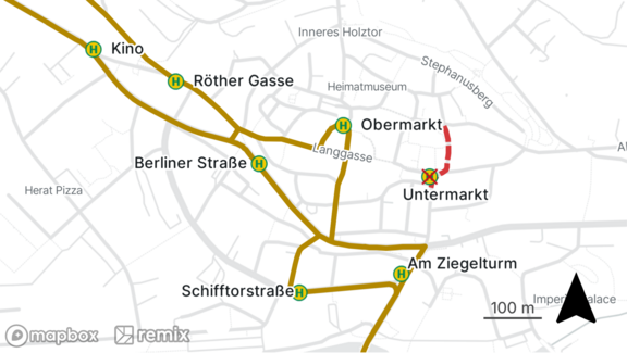 Kartenausschnitt mit Haltestellen