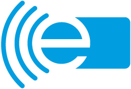 Deutschland Logo des eTickets mit weißem Buchstaben E auf blauem Hintergrund