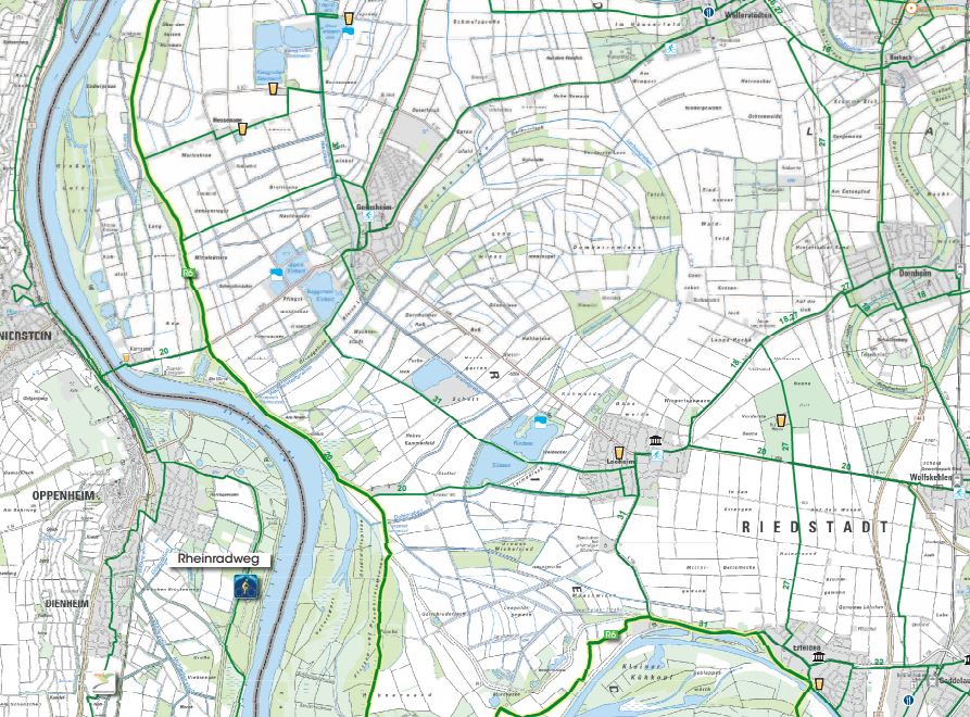 Fahrradkarte Ausschnitt um Riedstadt