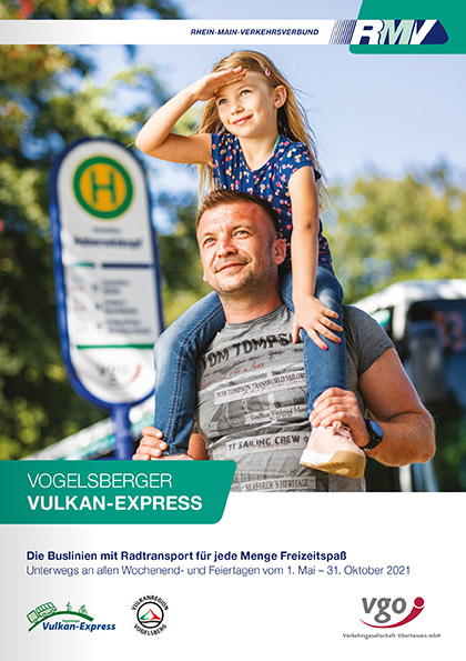 Titelbild Vulkan-Express Broschüre - Vater und Tochter an der Haltestelle