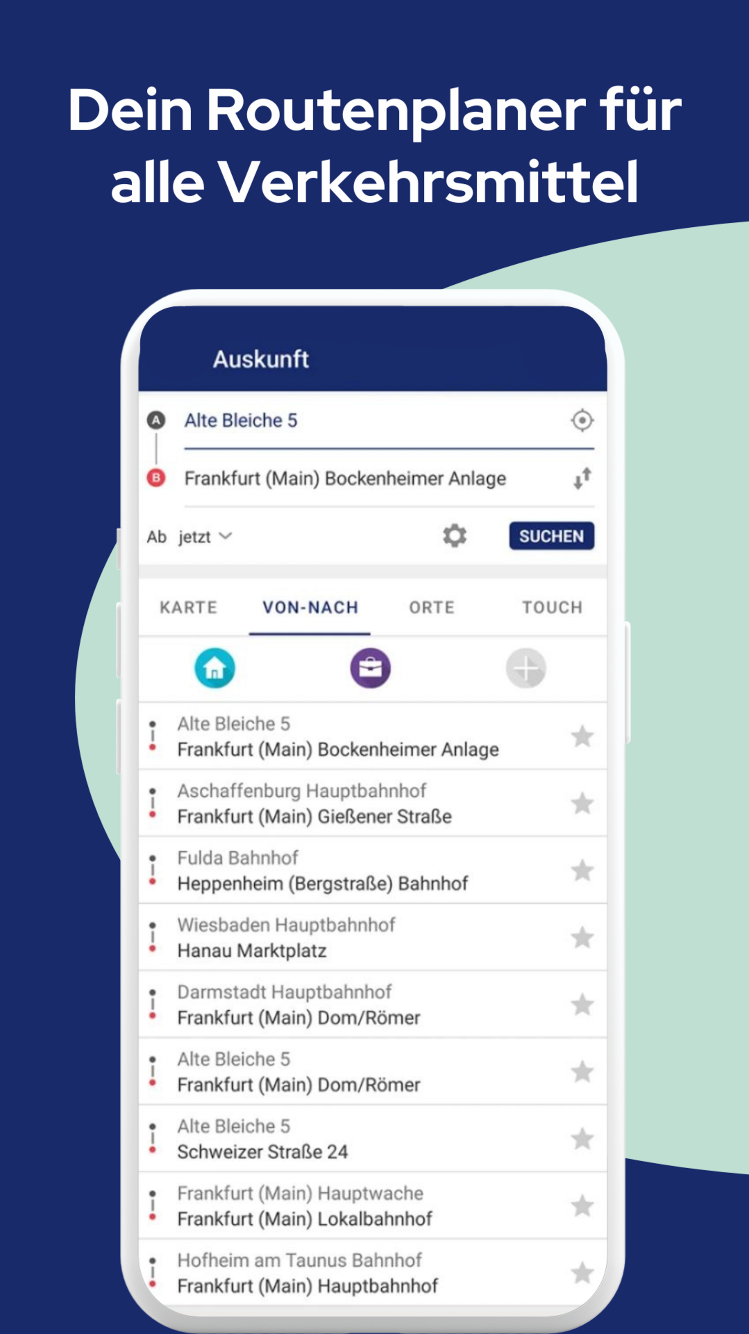 Routenplaner in der App RMVplus.