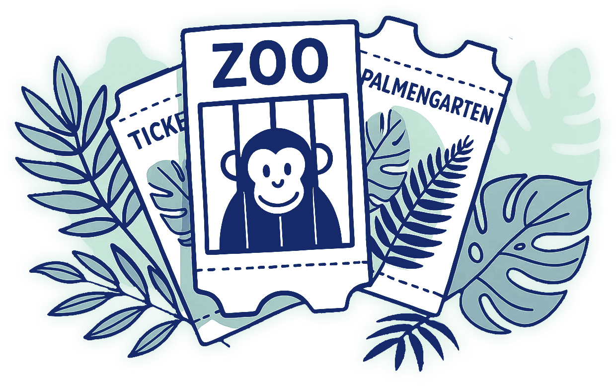 Illustration von Eintrittskarten für Palmengarten und Zoo