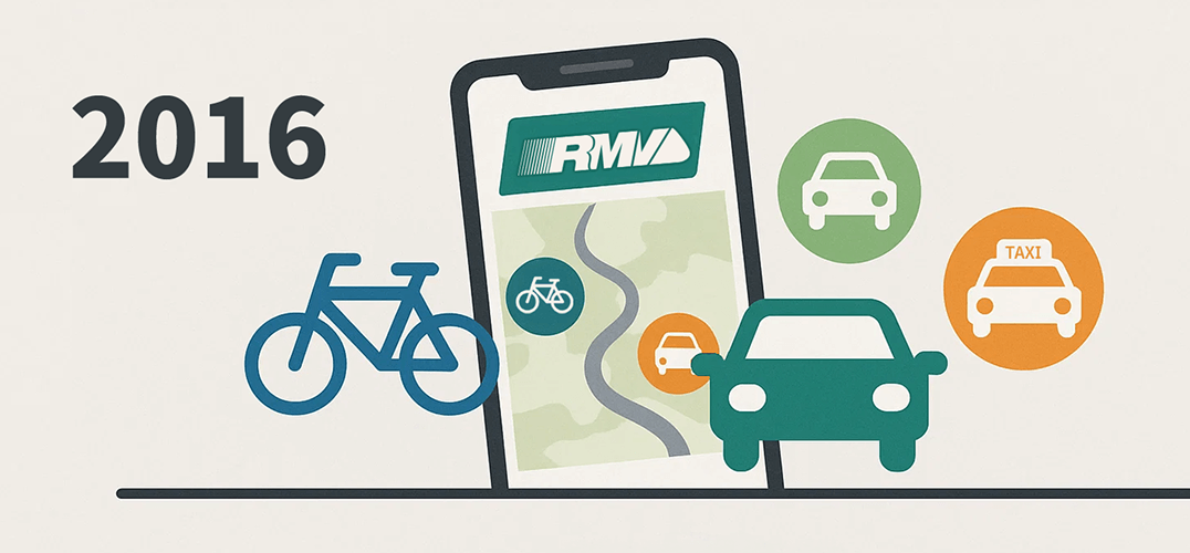 RMV-App mit Icons für Fahrräder, Autos und Taxis.