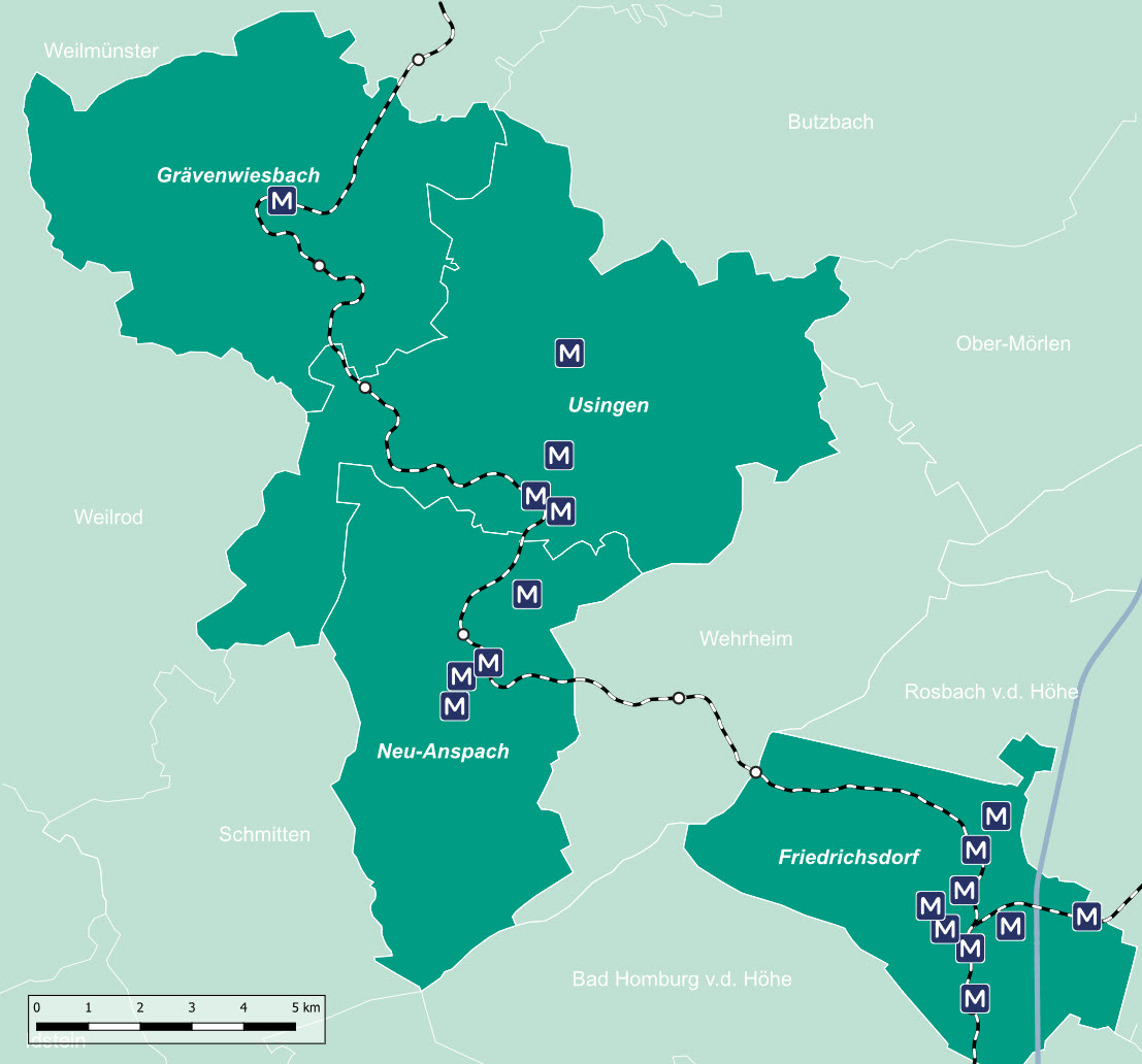 Karte der Region mit flux-Mobilitätsstationen