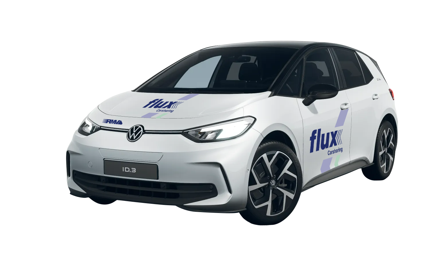 VW ID 3 mit Aufklebern von flux-Carsharing