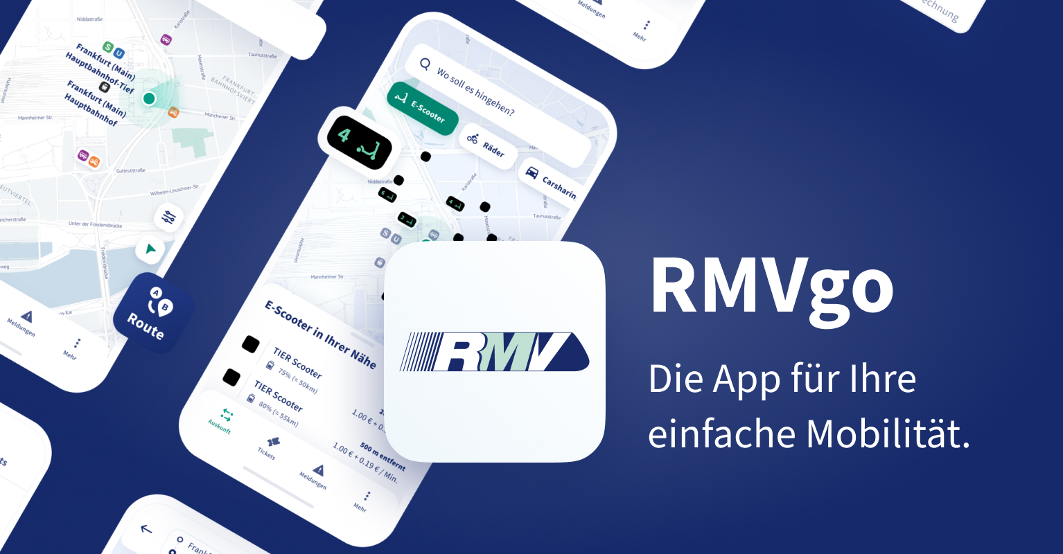 Screenshots der RMV-App. RMVgo - Die App für Ihre einfache Mobilität.
