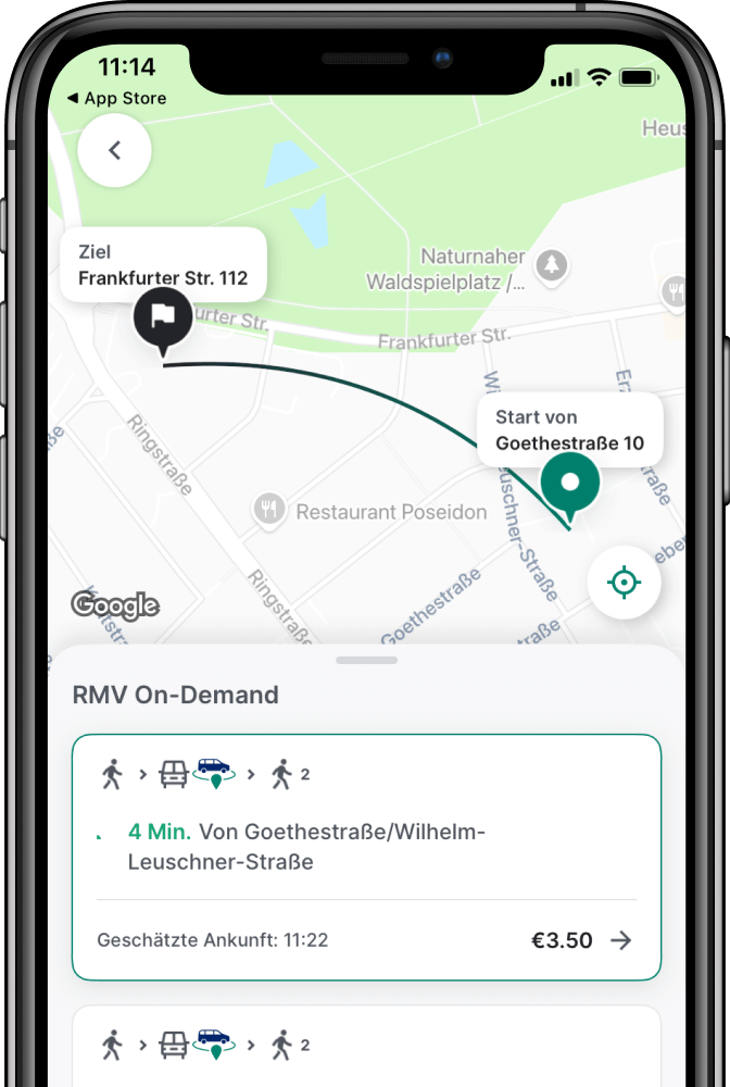 Fahrtenübersicht in der OnDemand@RMV-App