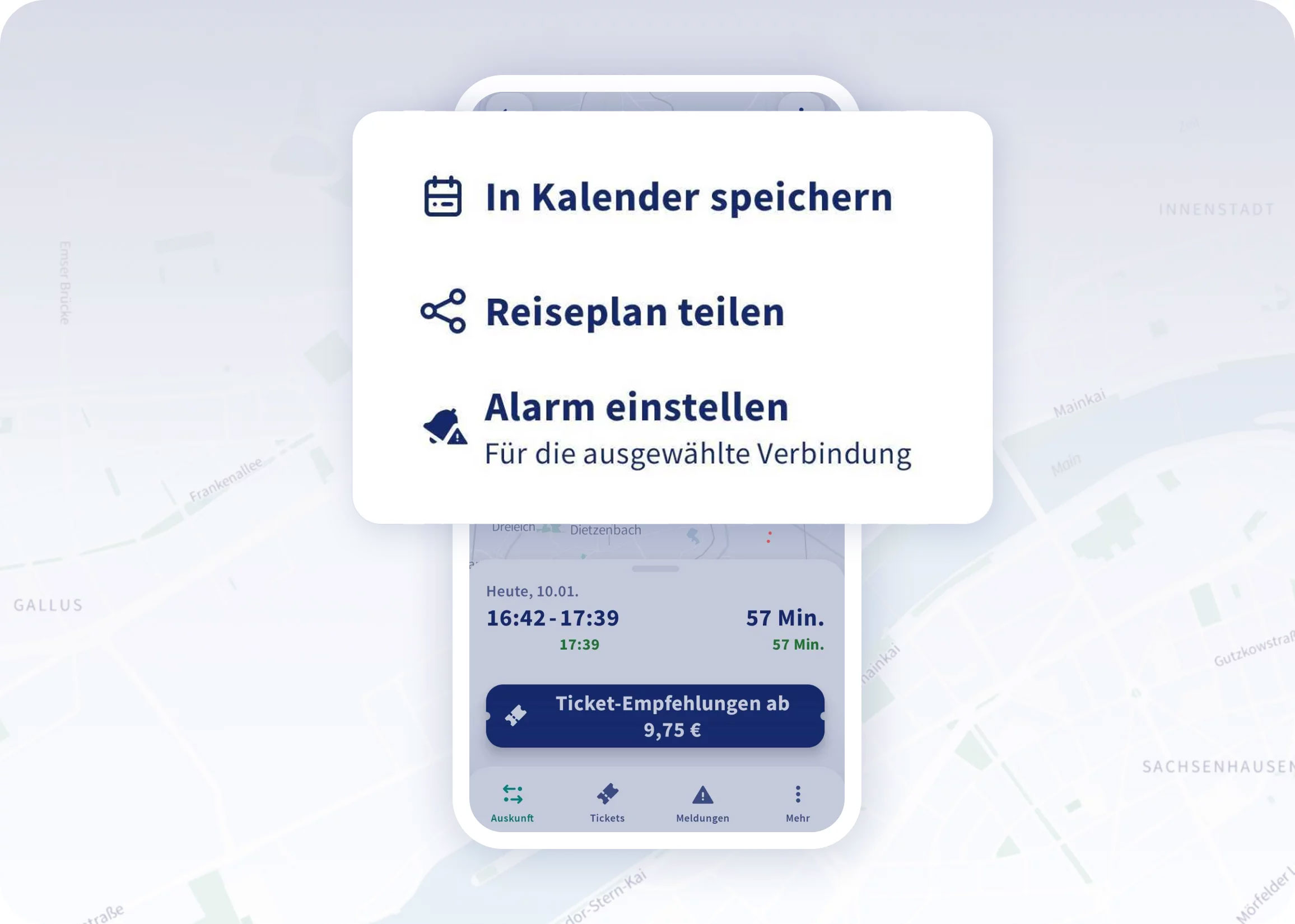 Alarmfunktion und Kalenderfunktion der RMVgo App