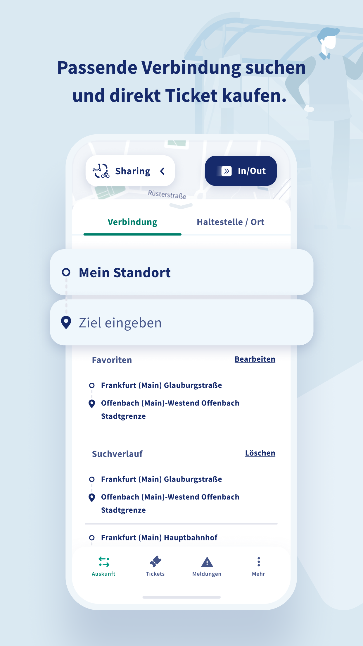 Verbindungssuche in der App RMVgo mit Ticketkauf